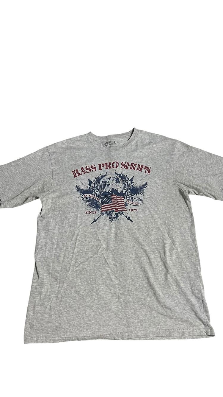 Patriotic Dad Fishing Bass Pro Shops American Flag 1972 Short Sleeve Shirt Sz L